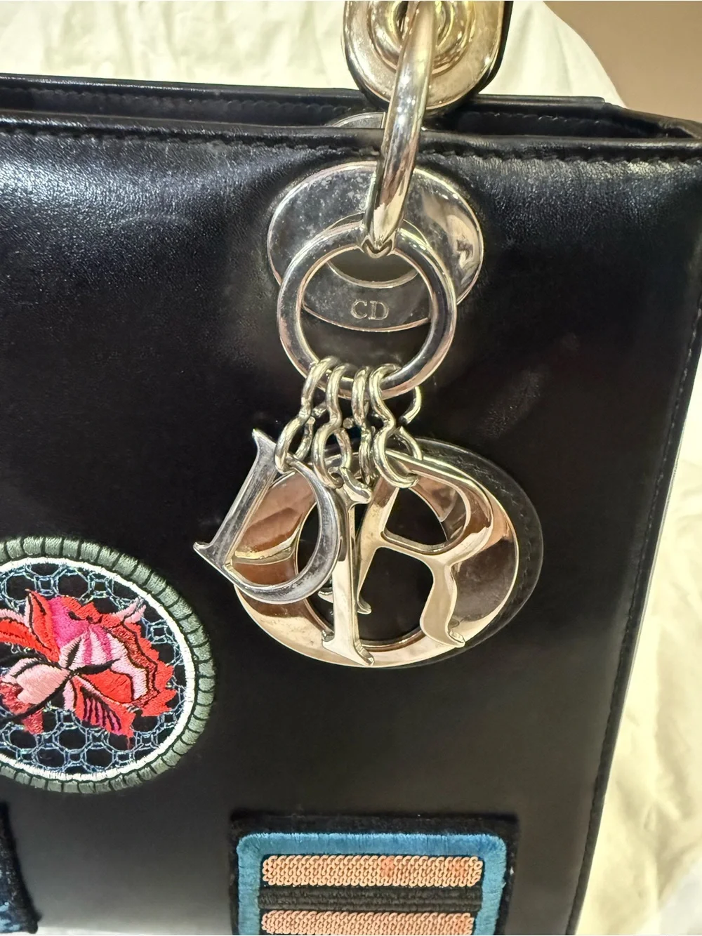 Authentic Christian Dior Limited Edition Patches Black Leather Lady Dior